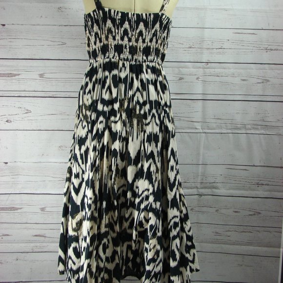 Cream Black Patterned Stretch Top Tank Dress MED - Picture 3 of 16